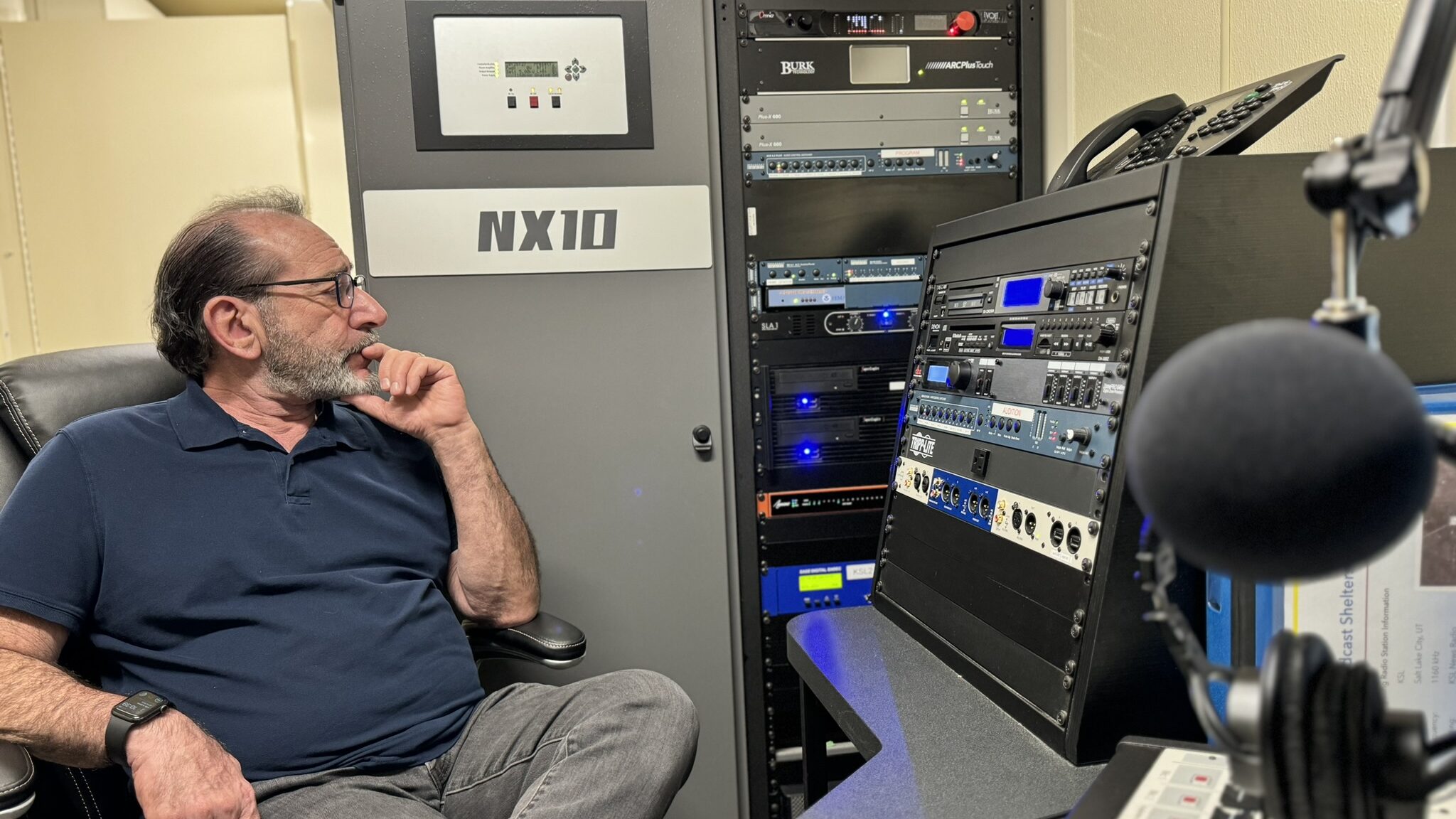 KSL NewsRadio's Jeff Caplan sits inside a FEMA emergency transmitter....