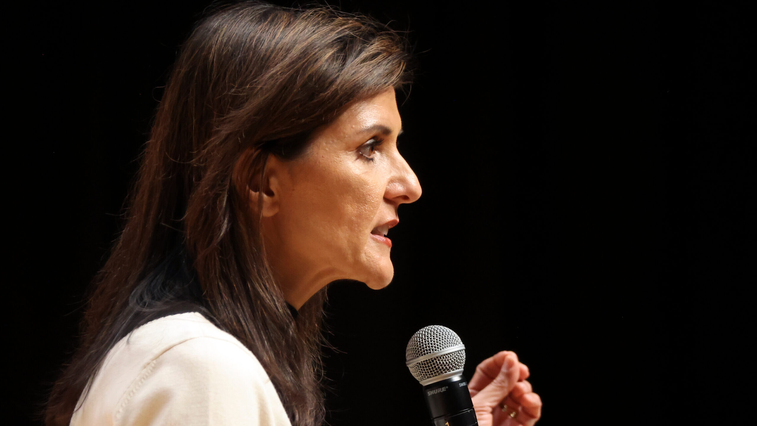 Republican presidential candidate Nikki Haley speaks during a rally at the Noorda Center for the Pe...