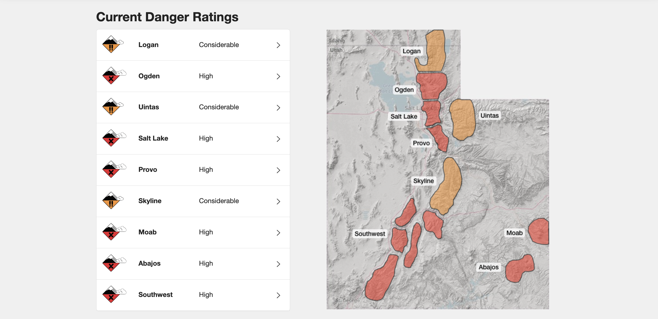 Utah's avalanche danger is high to considerable because of the ongoing storm system....