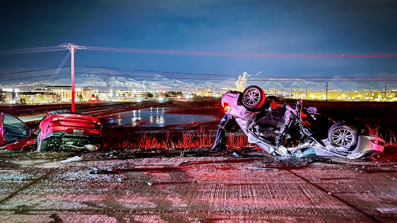 Salt Lake City Police investigate a deadly high-speed wrong-way crash involving two cars on 5600 We...