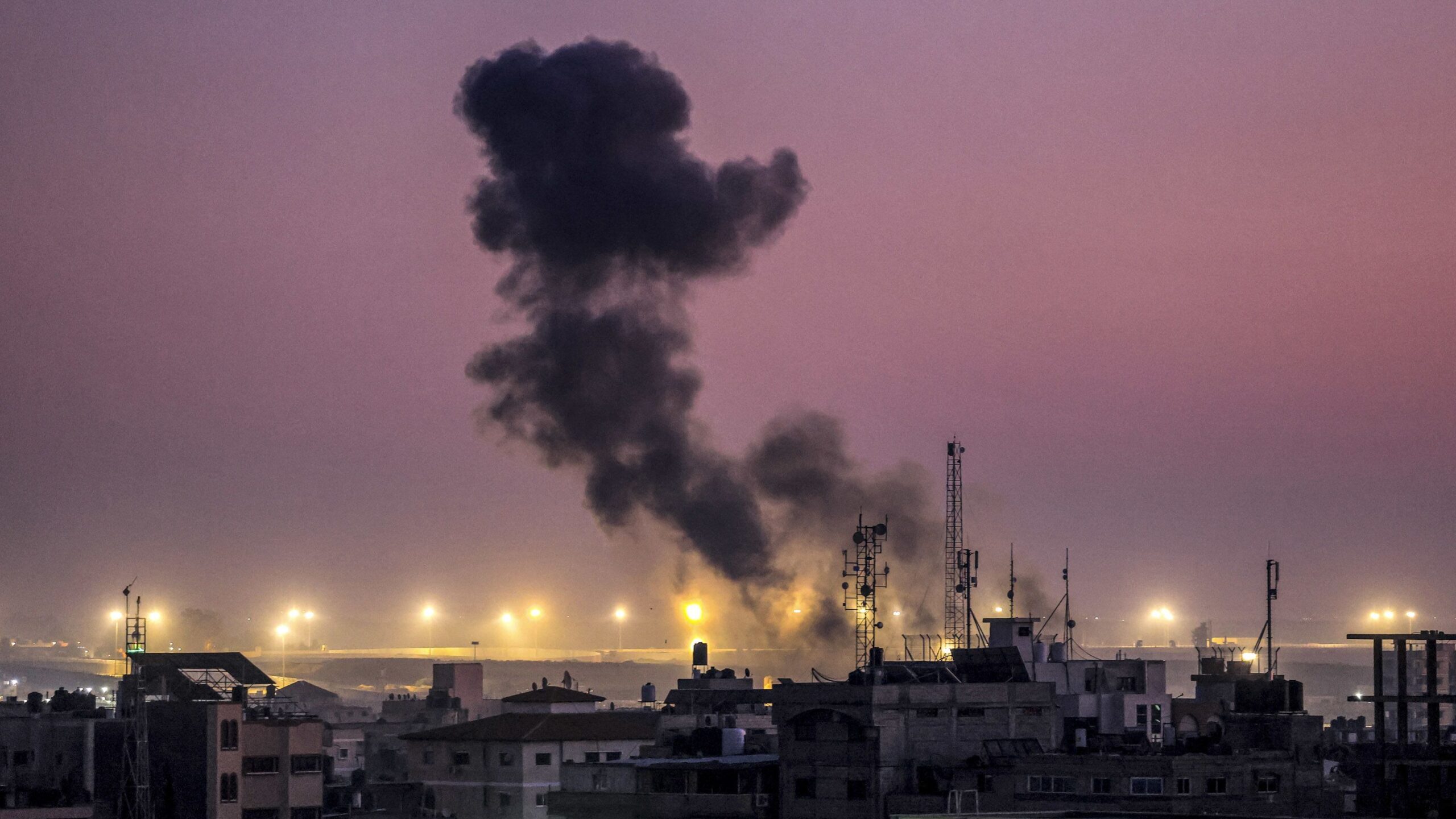Smoke billows during Israeli bombardment in Rafah on the southern Gaza Strip on Tuesday amid ongoin...