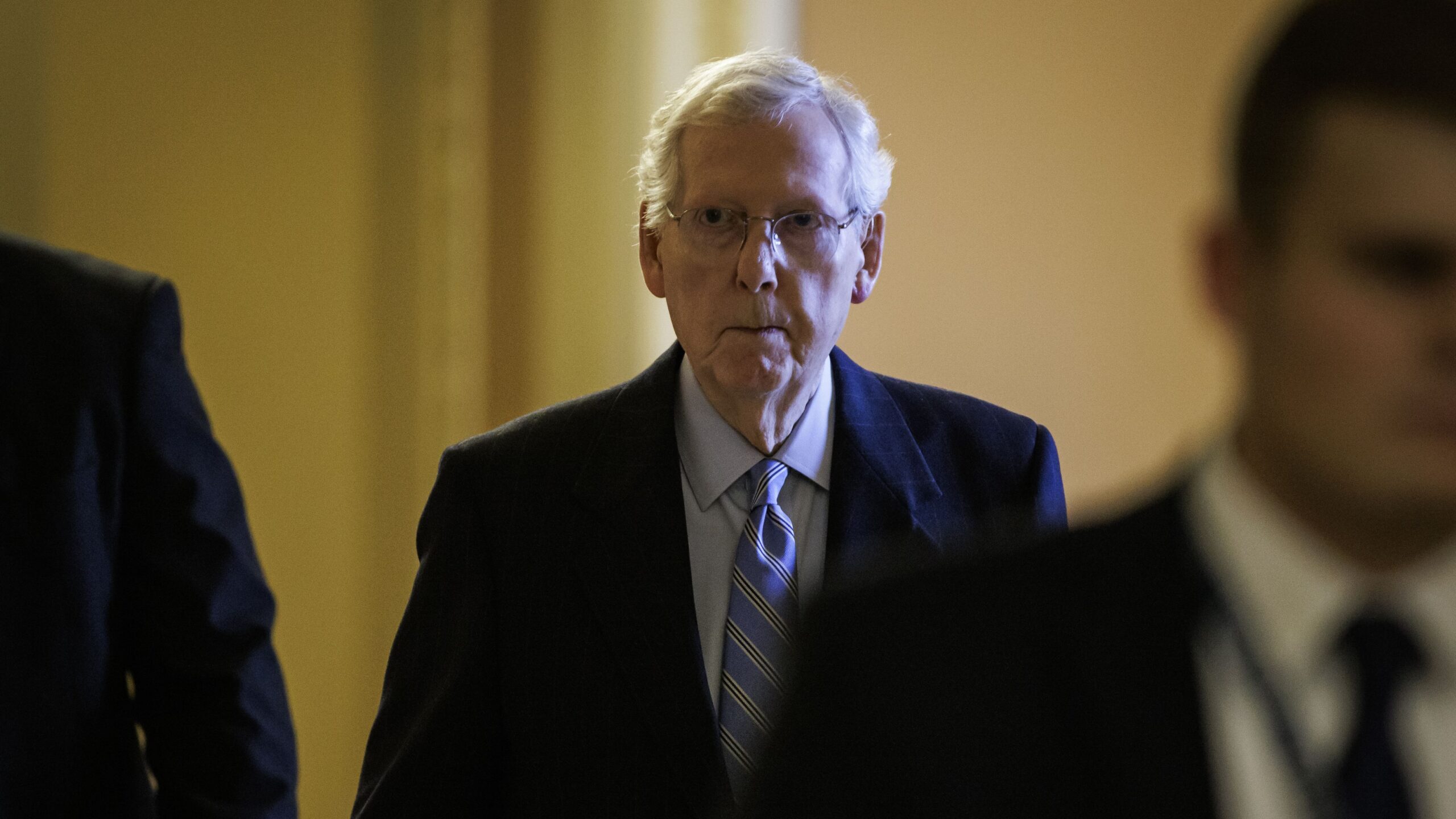 Senate Minority Leader Mitch McConnell (R-KY) heads to the floor of the Senate for a vote on Capito...