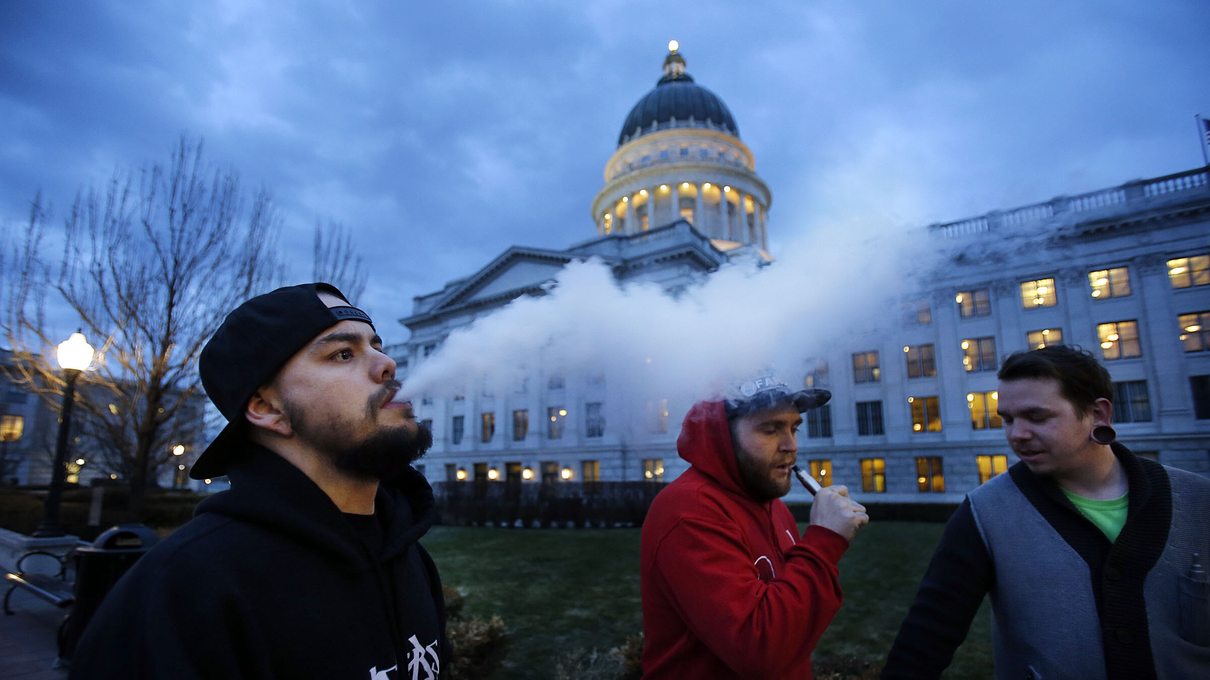 FILE: Members of Utah Vapers gather before attending a meeting about e-cigarettes at the Capitol in...
