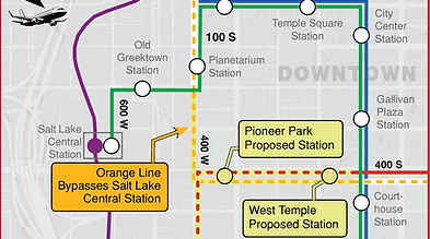 orange line proposed for TRAX on one of four new maps...