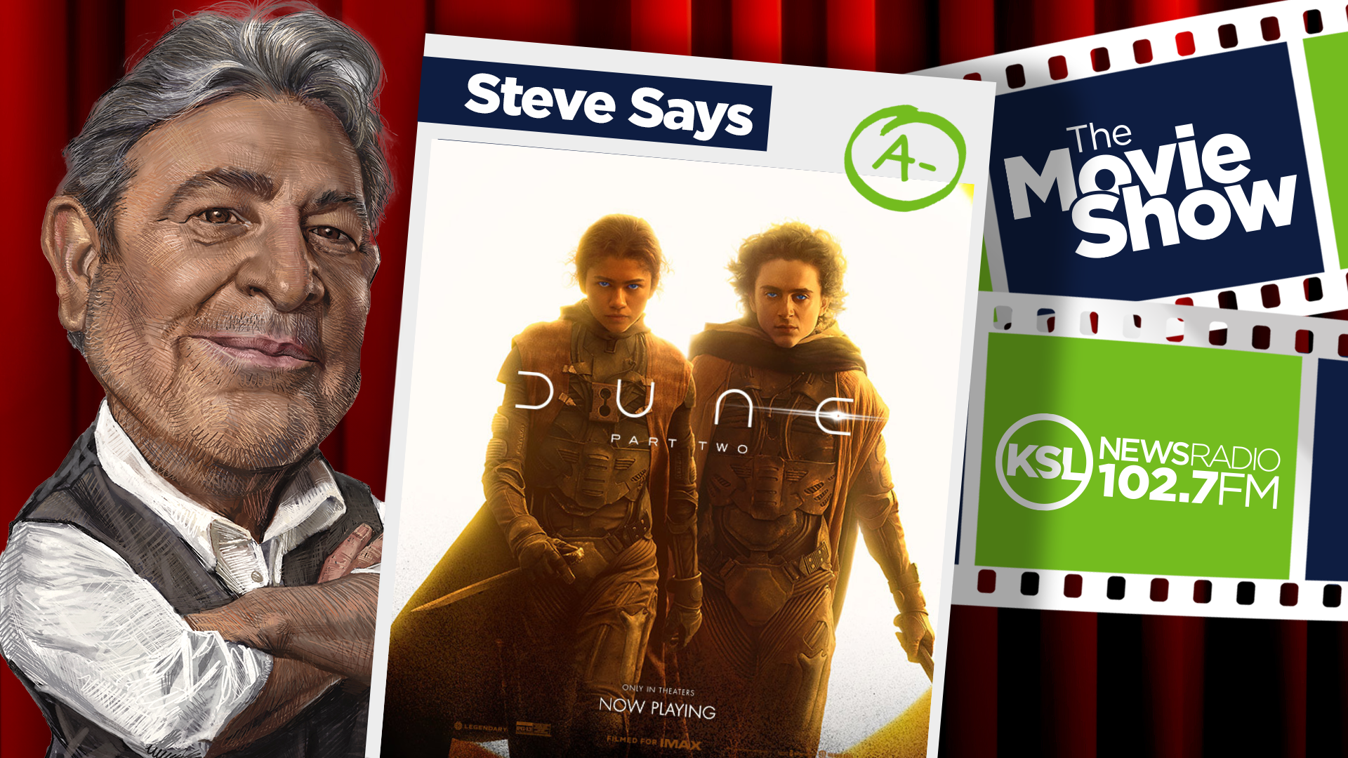ksl movie show review host steve salles next to dune part two poster...