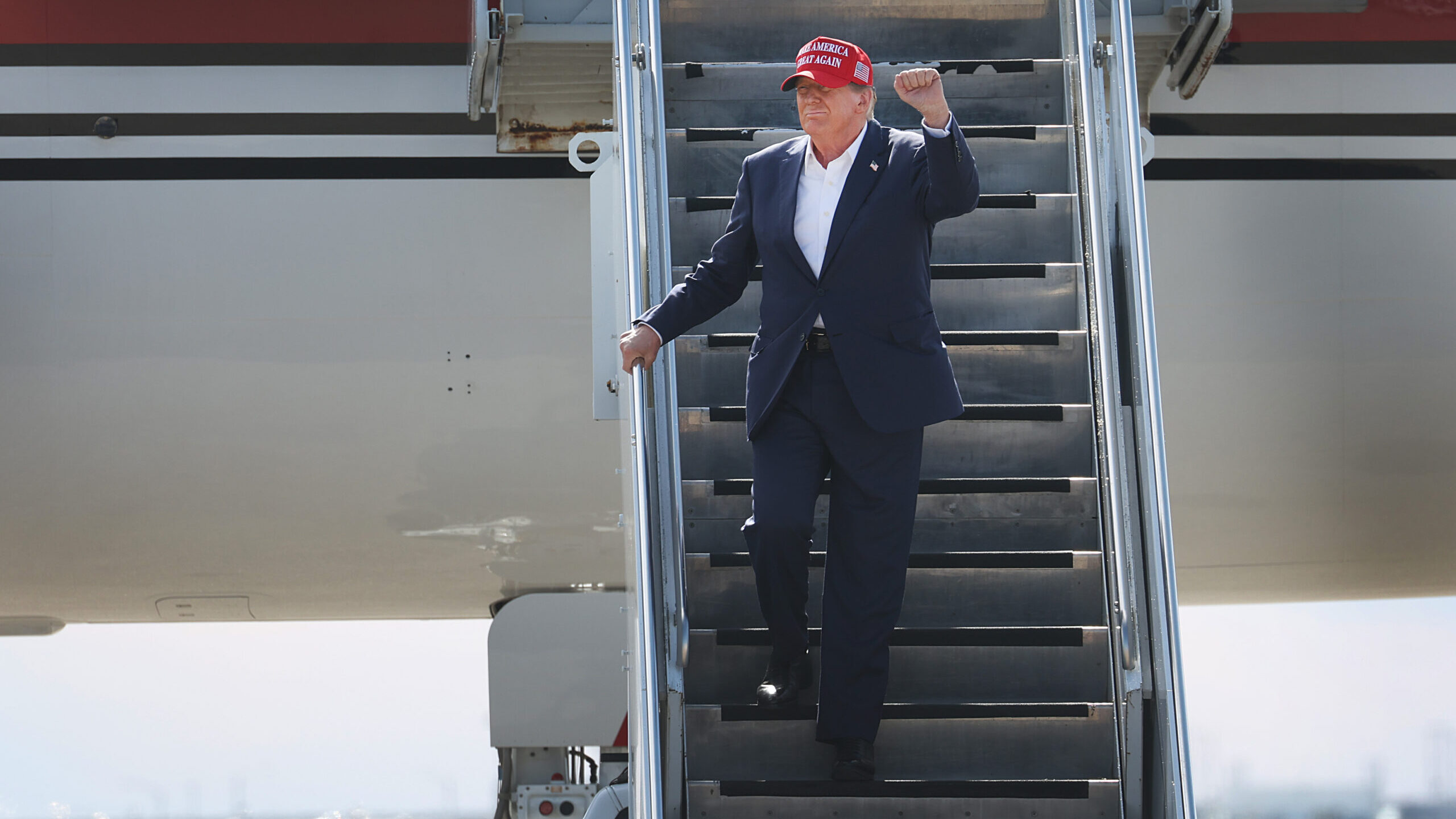 Republican presidential candidate former President Donald Trump arrives for a rally at the Dayton I...