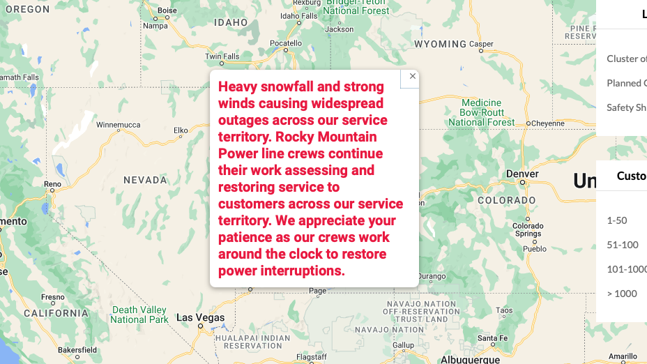Screenshot taken from Rocky Mountain Power website. Thousands of customers are without power after ...