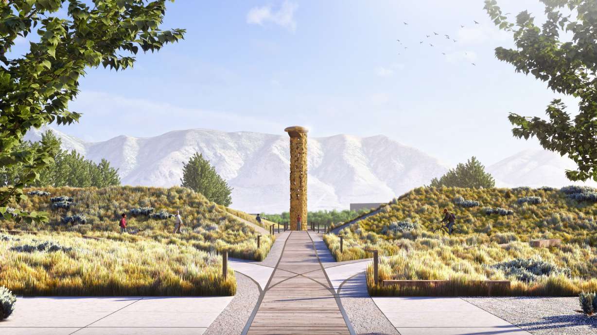 A rendering showing what the new Golden Spike State Monument will look like when it's completed. Go...