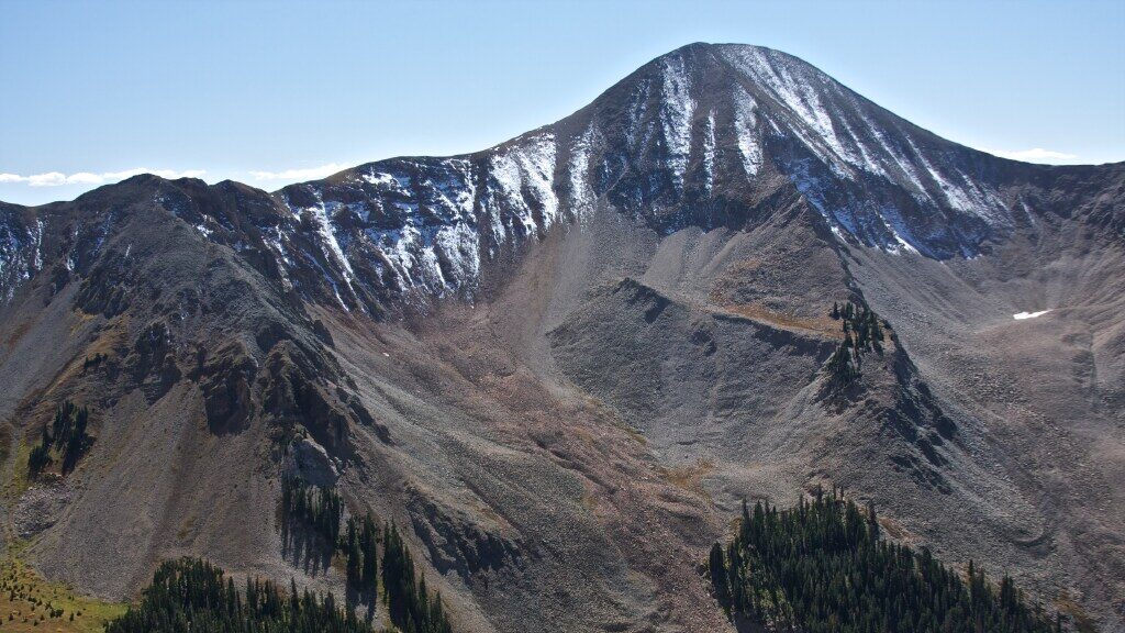 A snow-dusted peak in the Manti-La Sal National Forest...