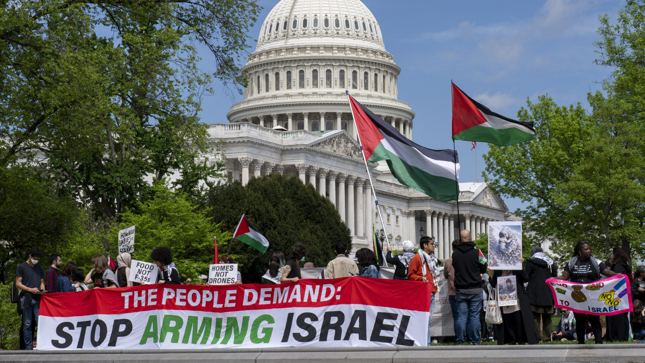 Pro-Palestinian activists demonstrate outside the Capitol in Washington....