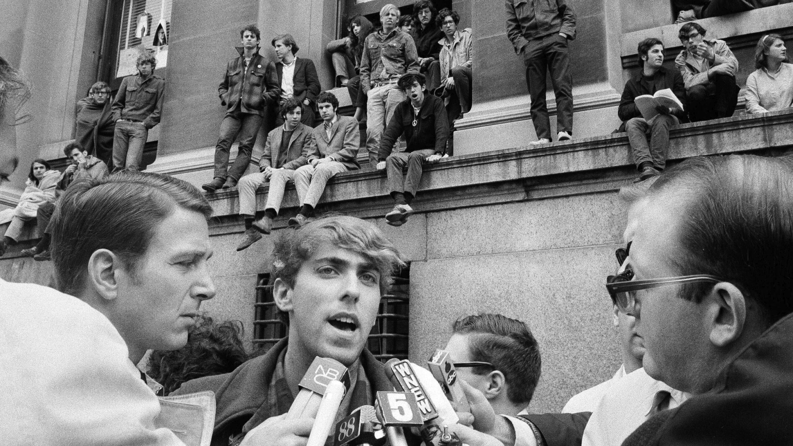 FILE - Mark Rudd, a leader of the student protest at Columbia University in New York City, is inter...