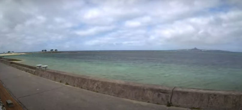 A live view of the coast of Okinawa, where there is a tsunami warning after an earthquake hit the c...