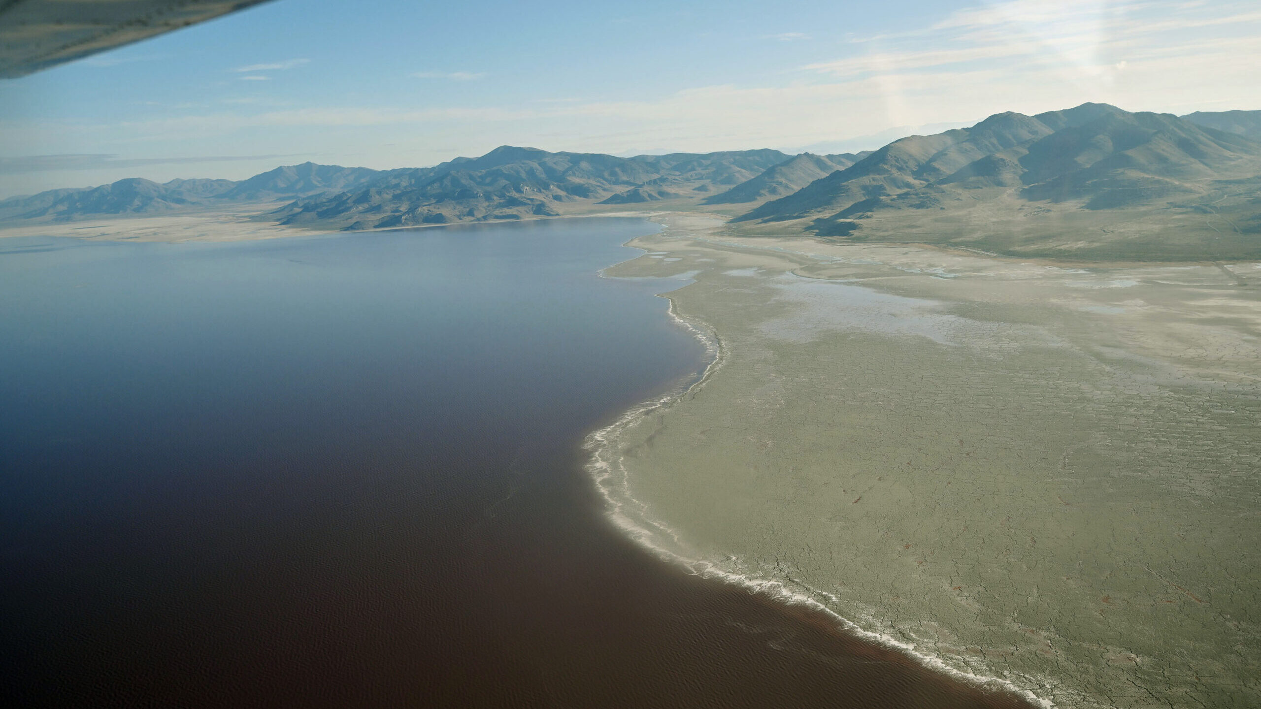 Utah's water supply is doing well. Promontory Point during an EcoFlight around the Great Salt Lake....