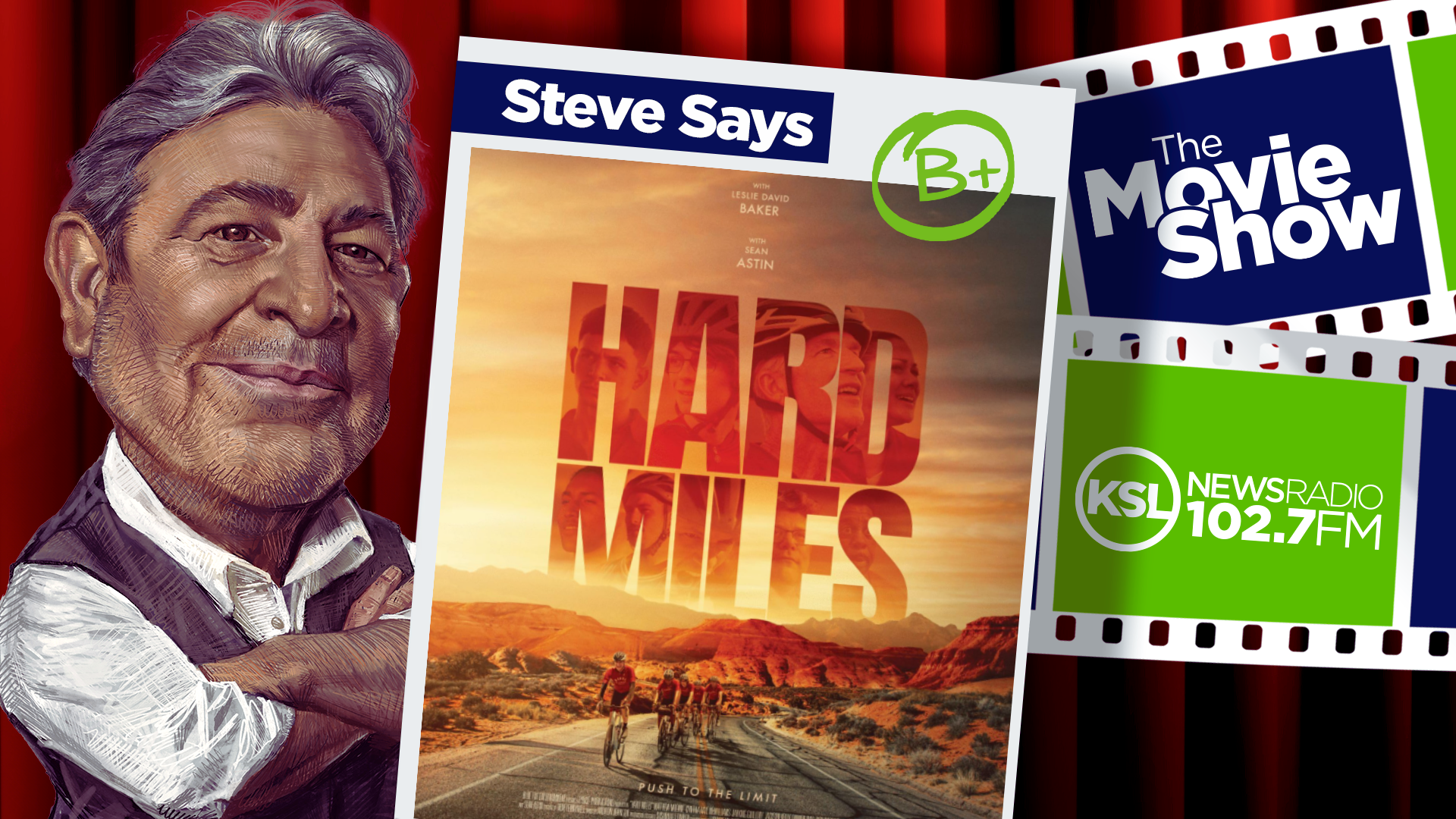 ksl movie show host steve salles stands next to hard miles poster...