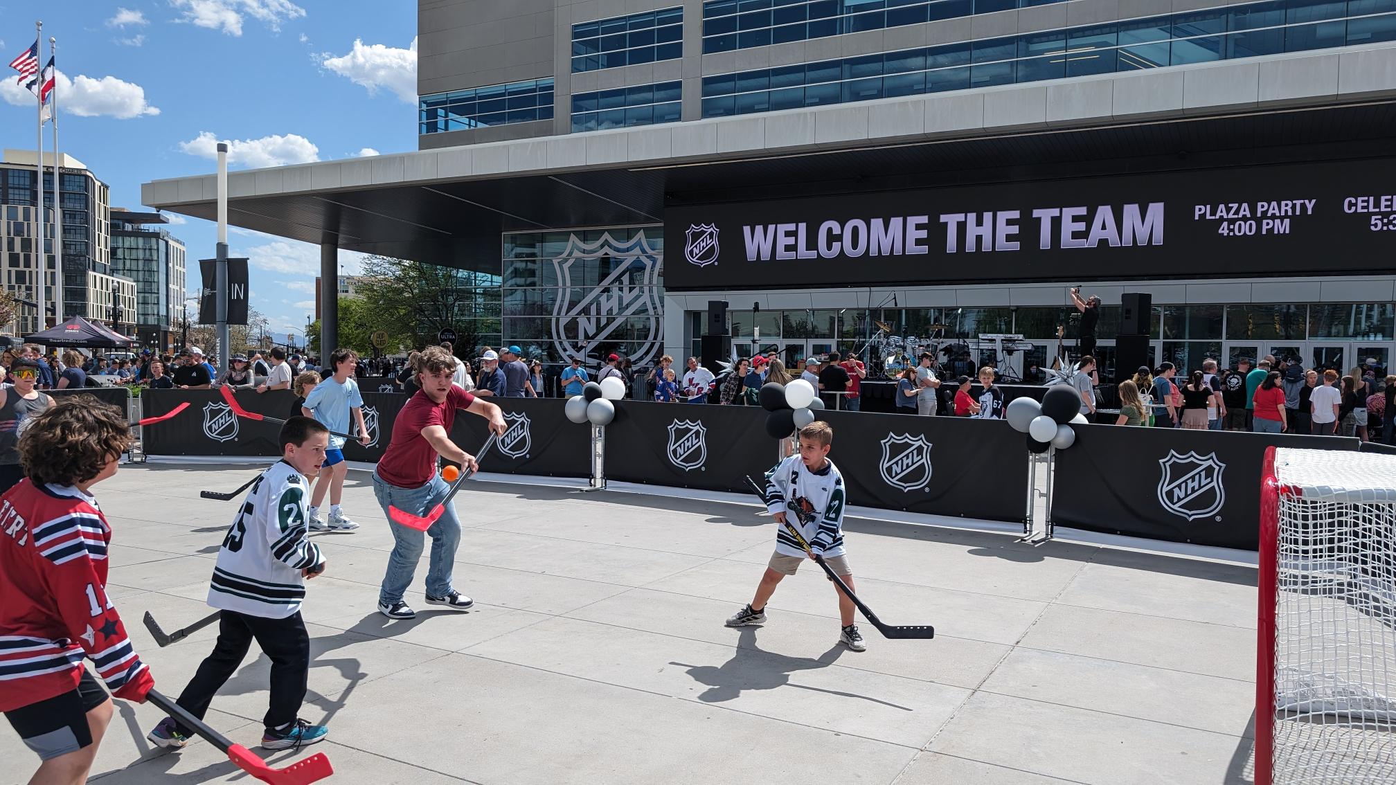 Ahead of the NHL to Utah party on Wednesday, Utahns crowded the plaza of the Delta Center and waite...
