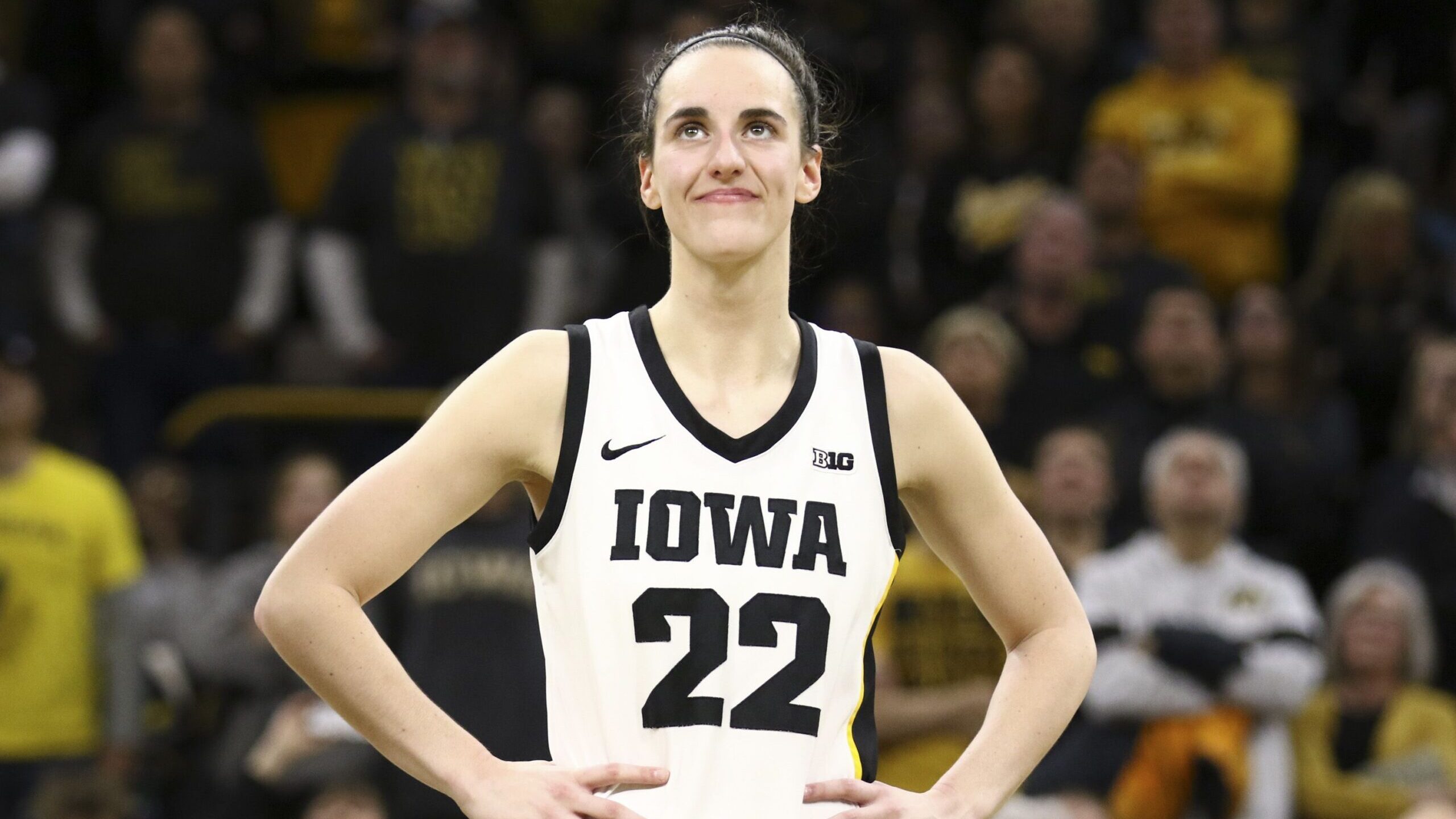 Iowa Hawkeyes guard Caitlin Clark pictured February 15, has been named the winner of the Naismith W...