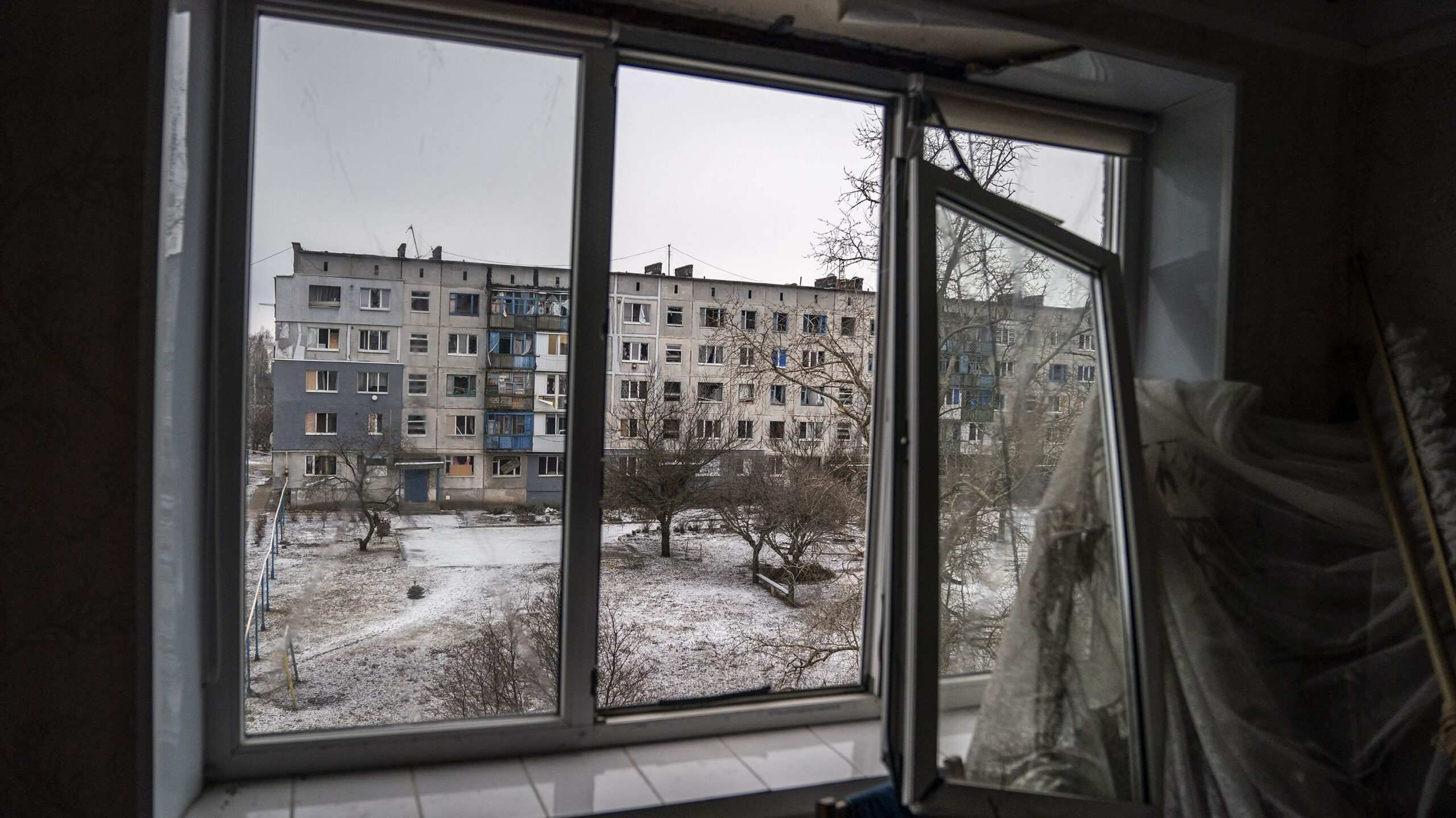 A destroyed building in Ocheretyne village on the Adiivka frontline in eastern Ukraine last month....