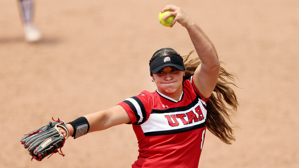Utah Utes pitcher Mariah Lopez goes into her windup as the softball team plays Ole Miss in the NCAA...