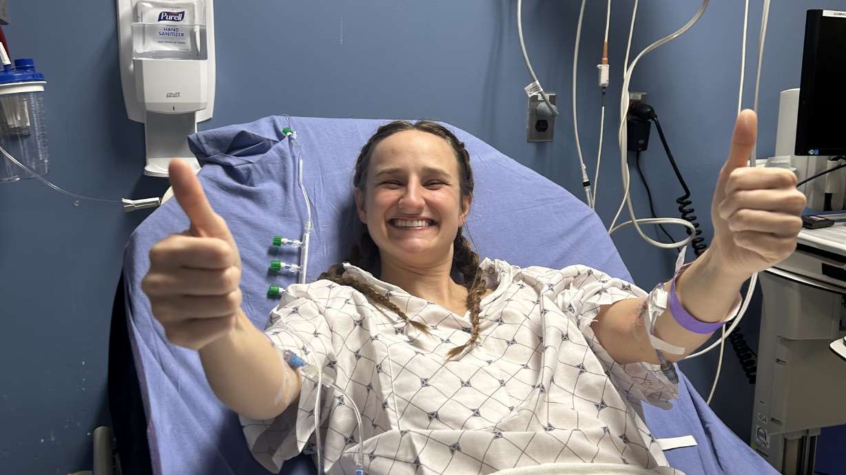BYU nursing student Jane Pearson smiles before donating her bone marrow in late 2023....