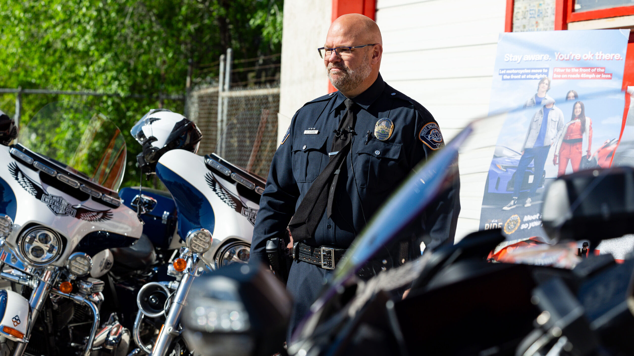 Officer Dana Pugmire, West Valley City Police Department, speaks to the press about a motorcycle ac...