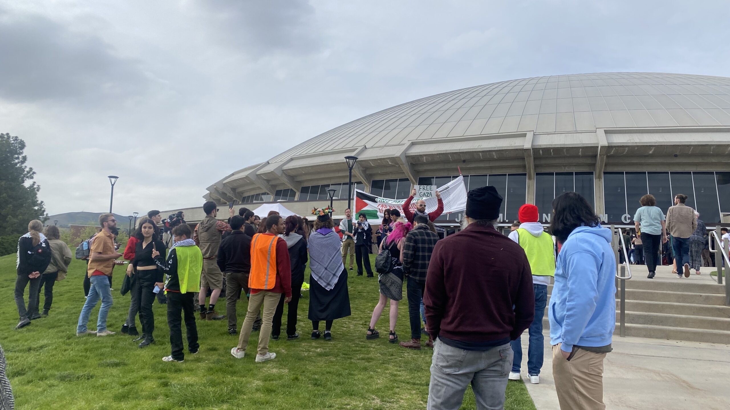 A pro-Palestinian protest happened outside the Jon M. Huntsman Center during the University of Utah...