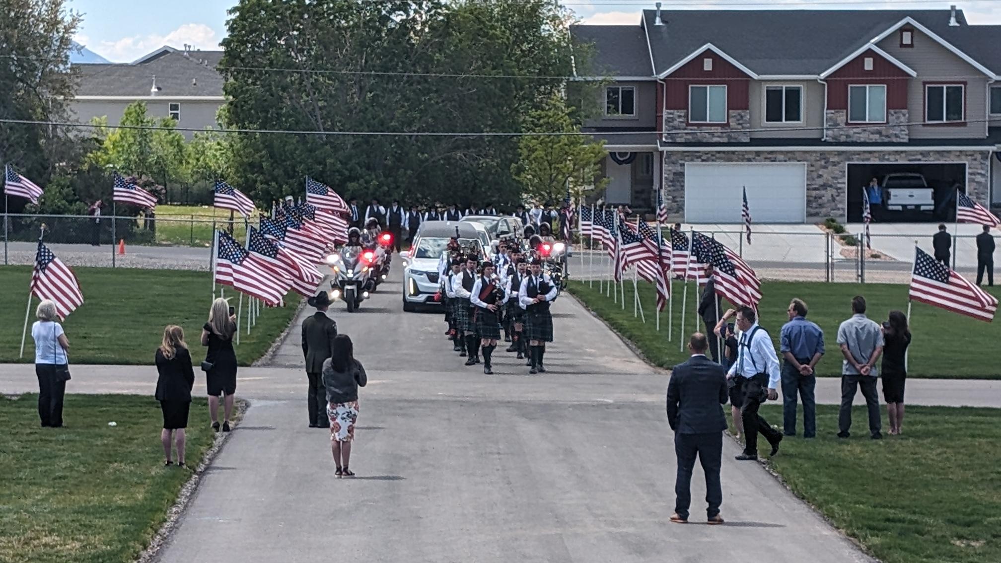 The funeral procession for Santaquin Police Sgt. Bill Hooser, killed in the line of duty on May 5, ...