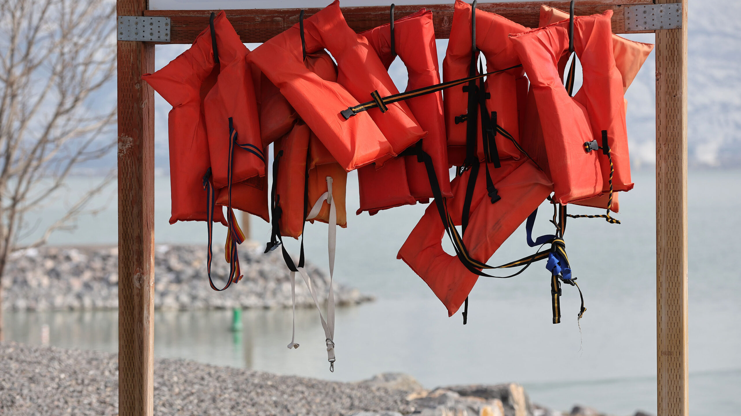 Life jackets are pictured at the Saratoga Springs Marina at Utah Lake on Friday, Feb. 25, 2022....