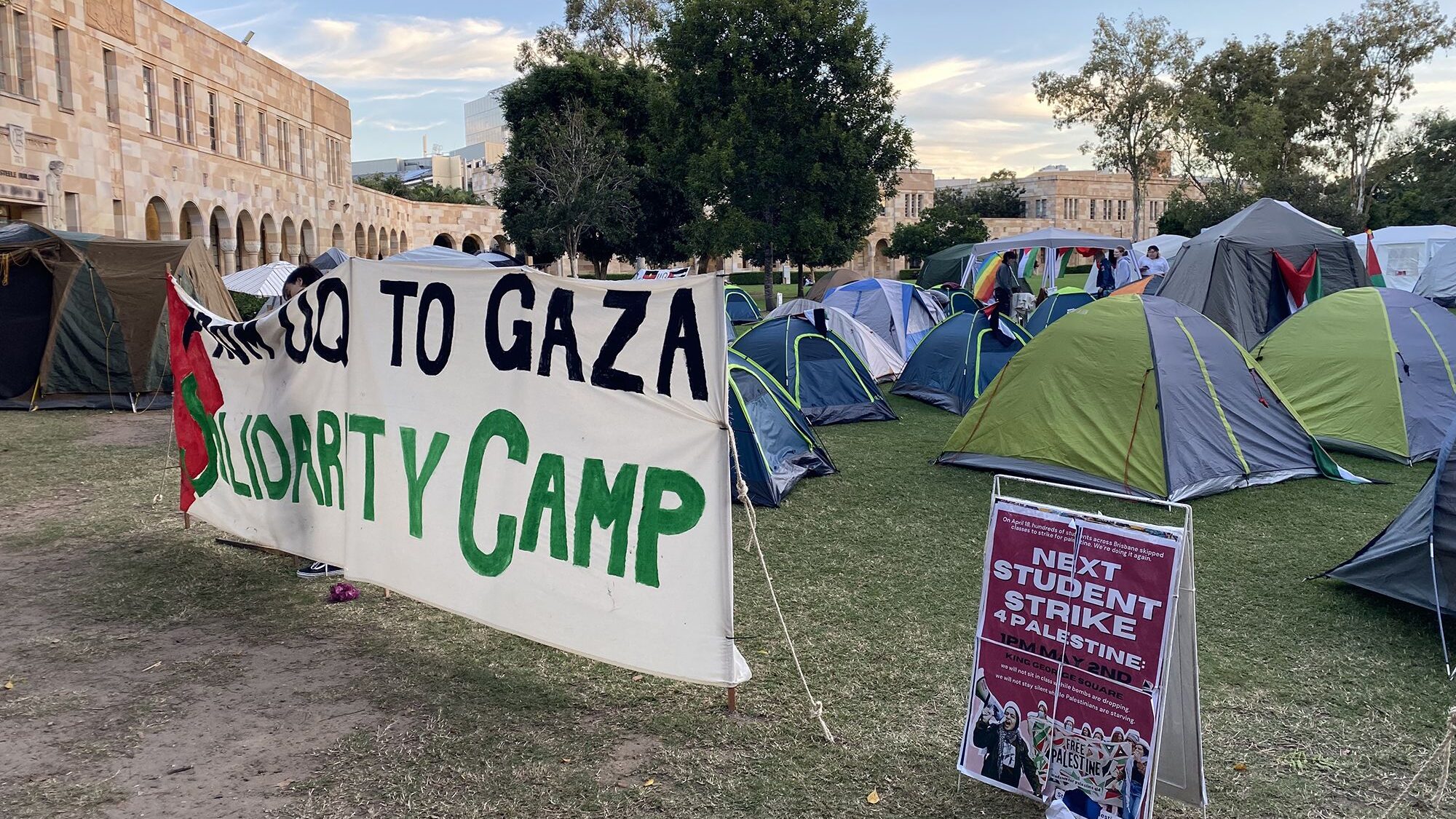 Camps have sprung up at several university campuses across Australia....