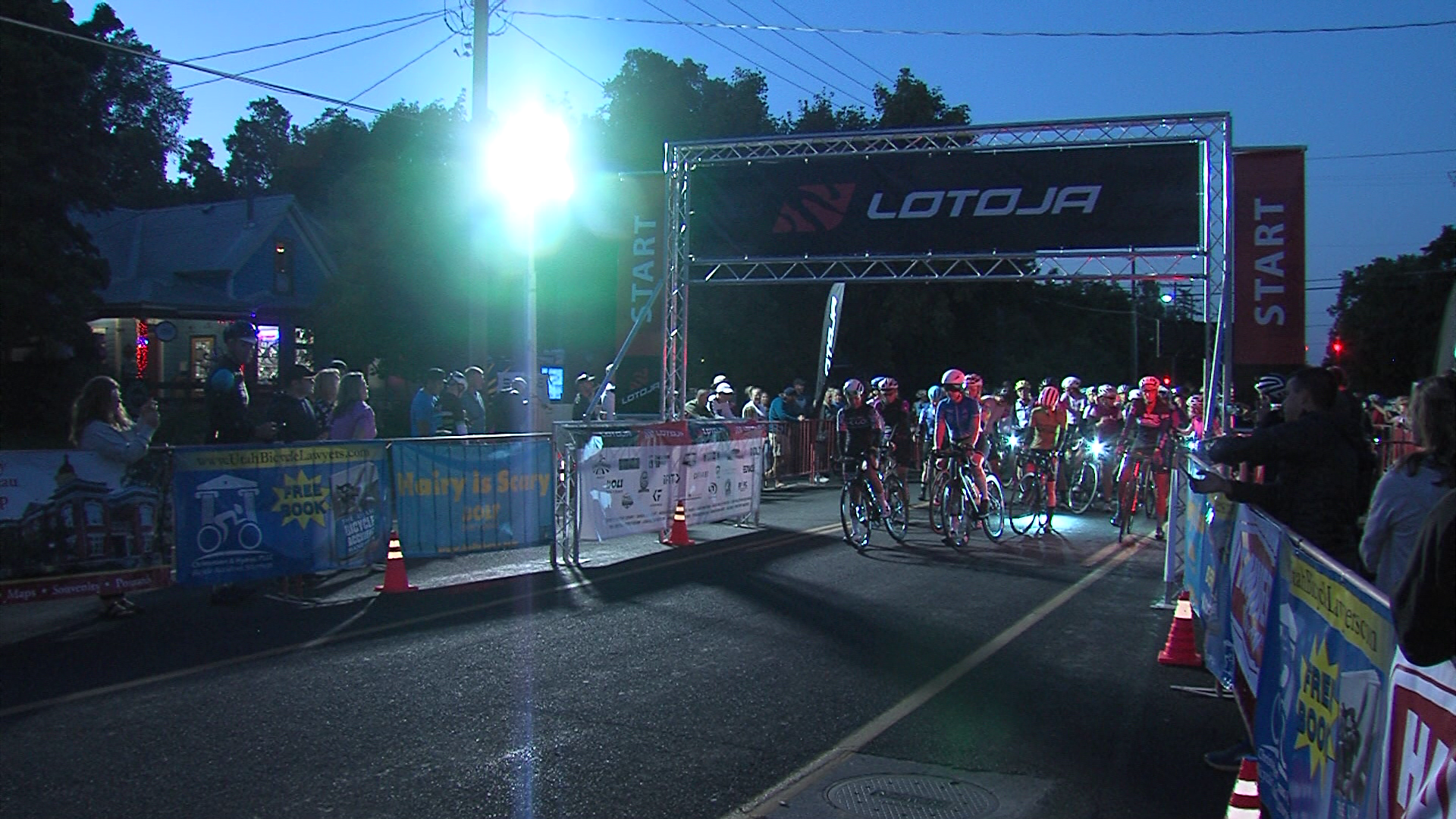 The starting line of the 2024 LoToJa Classic as cyclists take off on their way to Jackson Hole, Wyo...