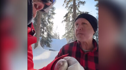 A still image from a confrontation between a Brighton homeowner and a snowboarder who wandered onto...