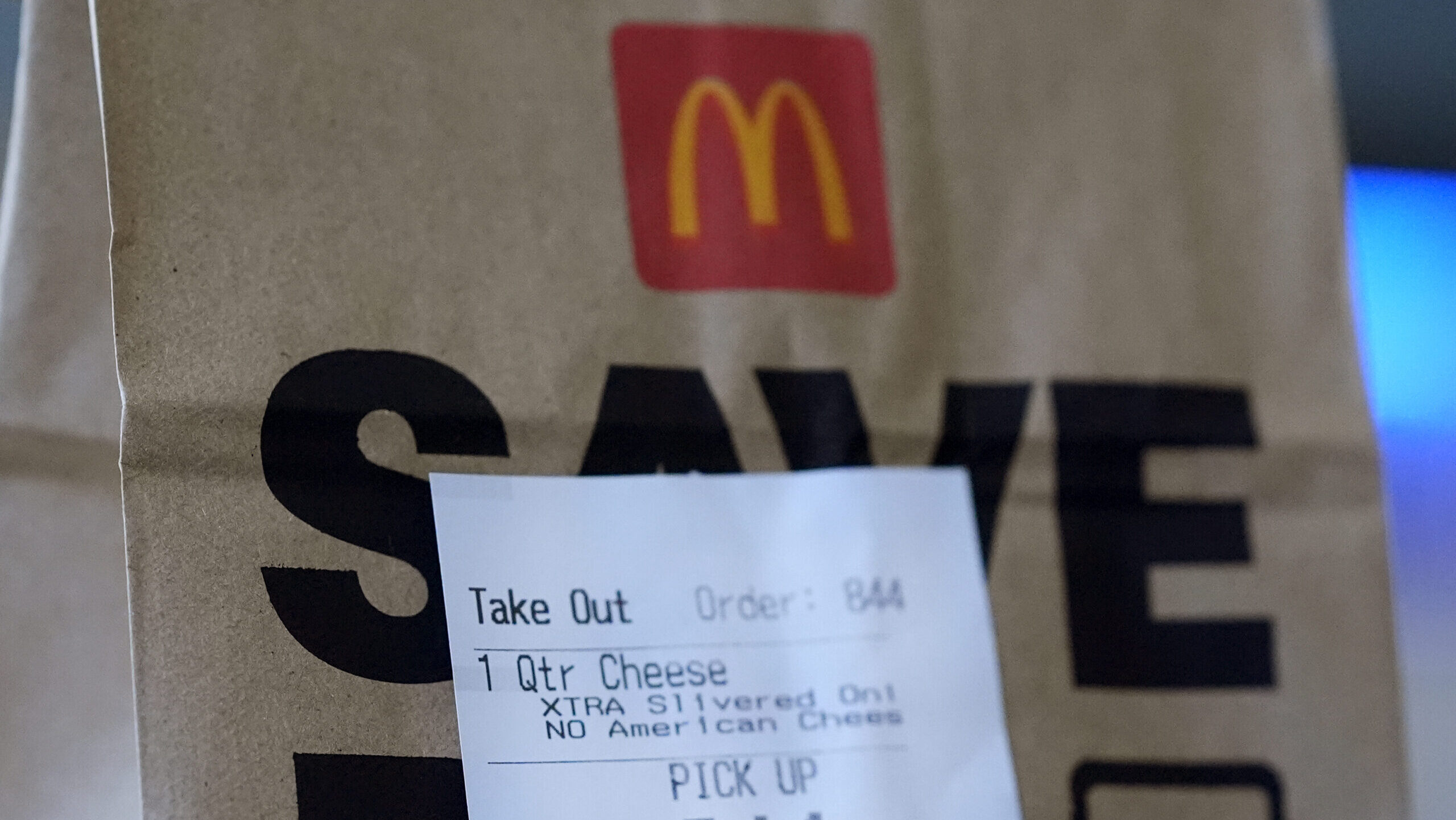 McDonald's bag with an order for a Quarter Pounder, which was tied to the e coli outbreak...