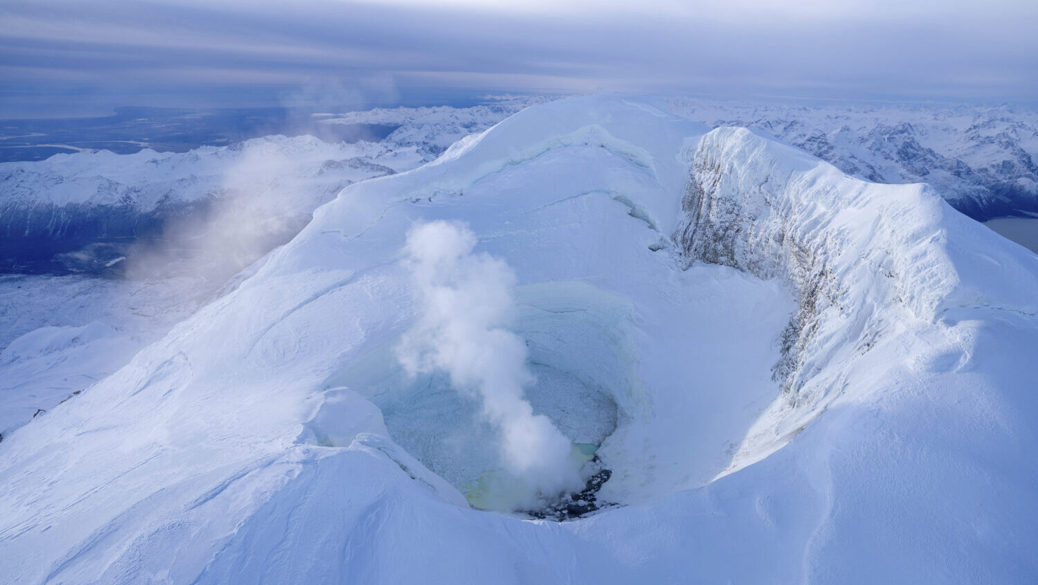 This image provided by Alaska Volcano Observatory shows the summit of Mount Spurr on Oct. 24, 2024,...