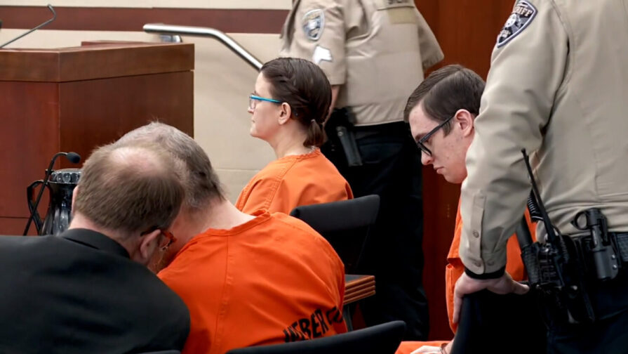 Shane Peterson, Tyler Peterson and Nichole Scott appear in a hearing in 2nd District Court on Dec. ...