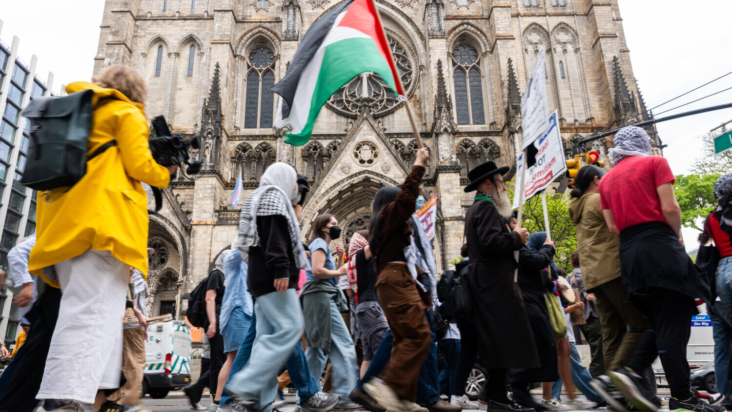 FILE: Pro-Palestinian protesters walk from Columbia University down to Hunter College as protests a...