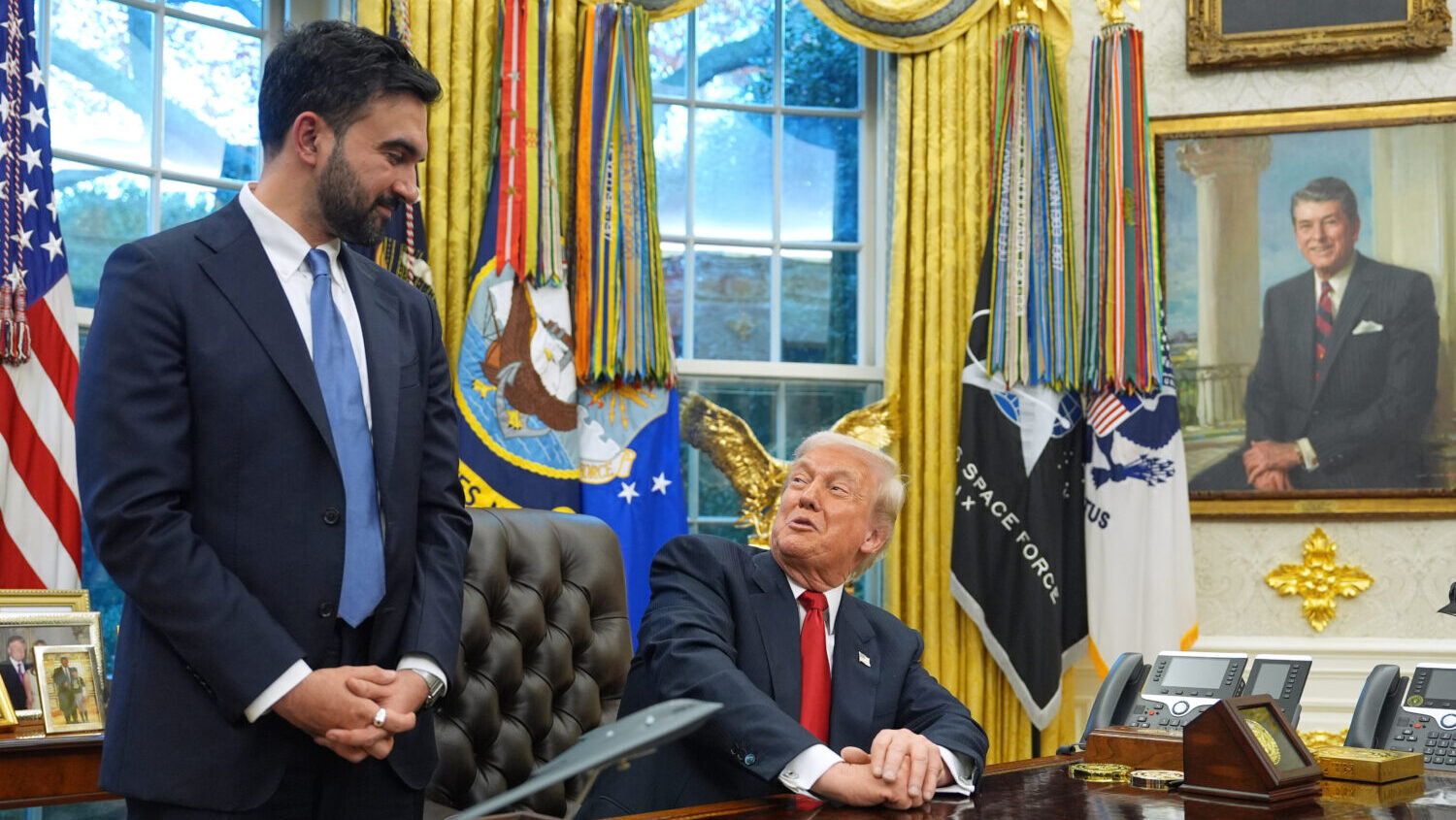 President Donald Trump and New York City Mayor-elect Zohran Mamdani after their meeting in the Oval...