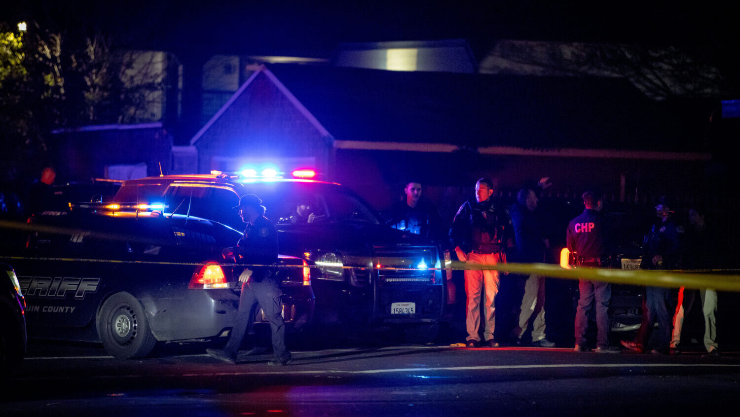 First responders at scene of a mass shooting Saturday, Nov. 29, 2025, in Stockton, Calif....