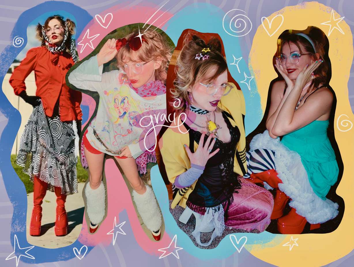 West Jordan-based artist Gracie Newby Aubery is vying in an online fashion competition, Style Icon. She's pictured wearing her varied clothing creations. (Photo: Gracie Newby Aubery)