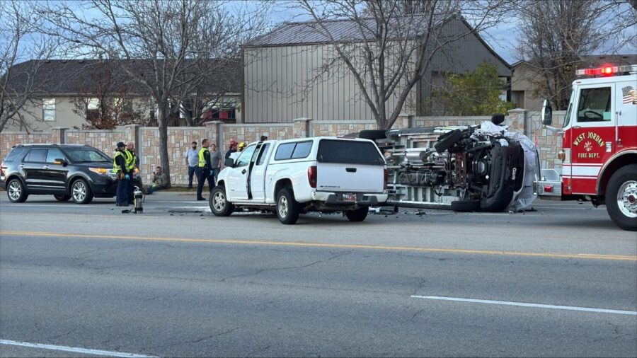 A crash in West Jordan on Monday left a vehicle rolled and minor injuries....