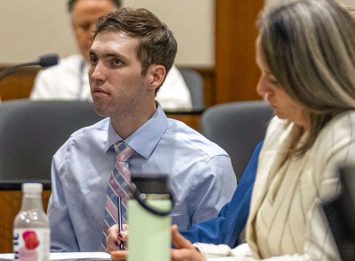Tyler Robinson, accused in the fatal shooting of Charlie Kirk, appears during a hearing in 4th District Court in Provo, Thursday. (Photo: Rick Egan)