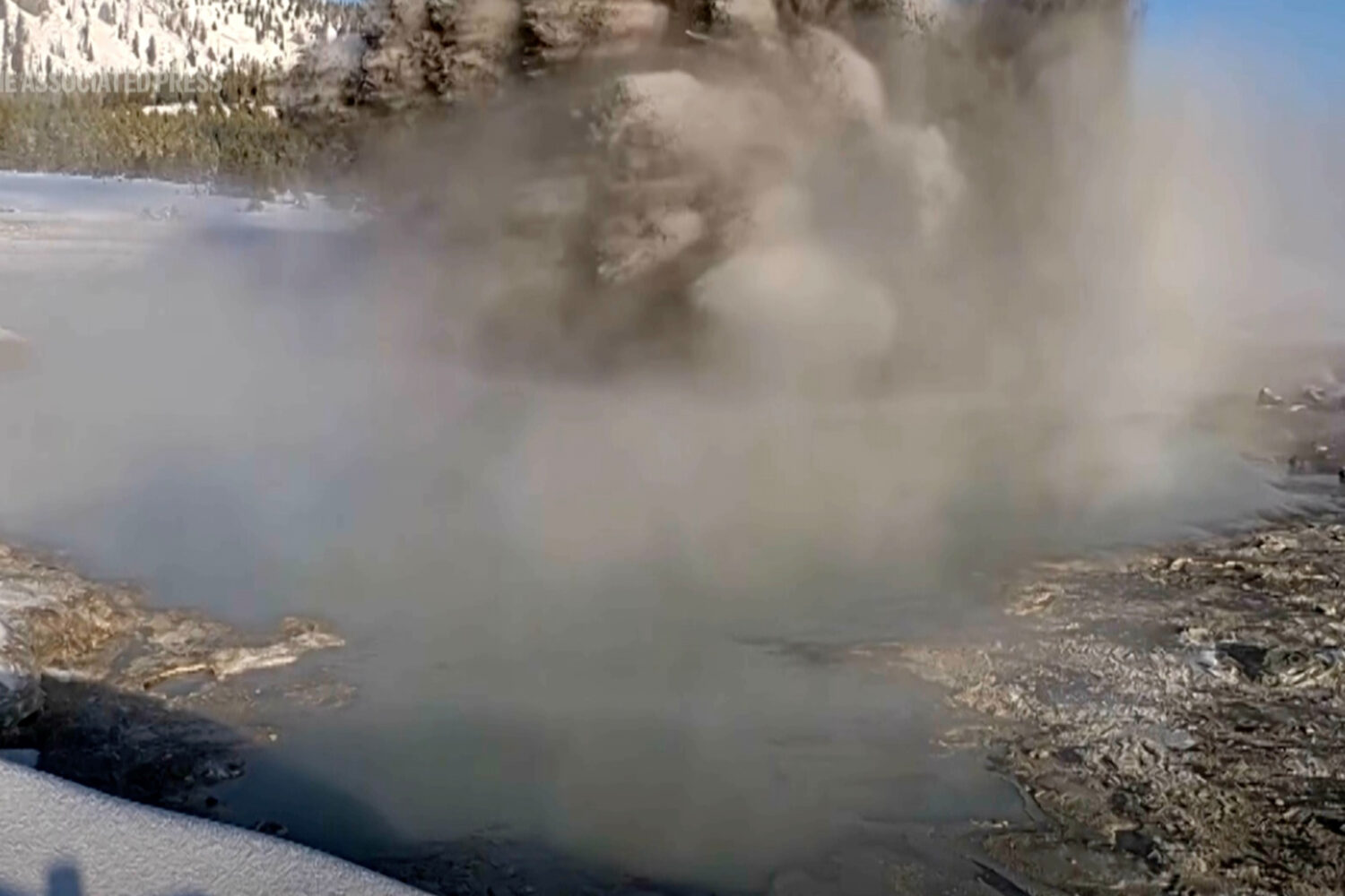 This image made from video provided by the United States Geological Survey (USGS) shows a muddy eru...