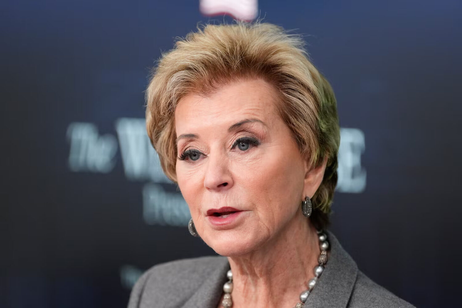 Education Secretary Linda McMahon speaks with reporters in the James Brady Press Briefing Room at the White House, Thursday, Nov. 20, 2025, in Washington.