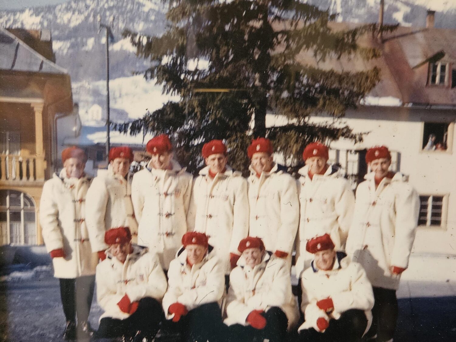 A picture of the 1956 U.S. Ski Team that Melville keeps on his wall.