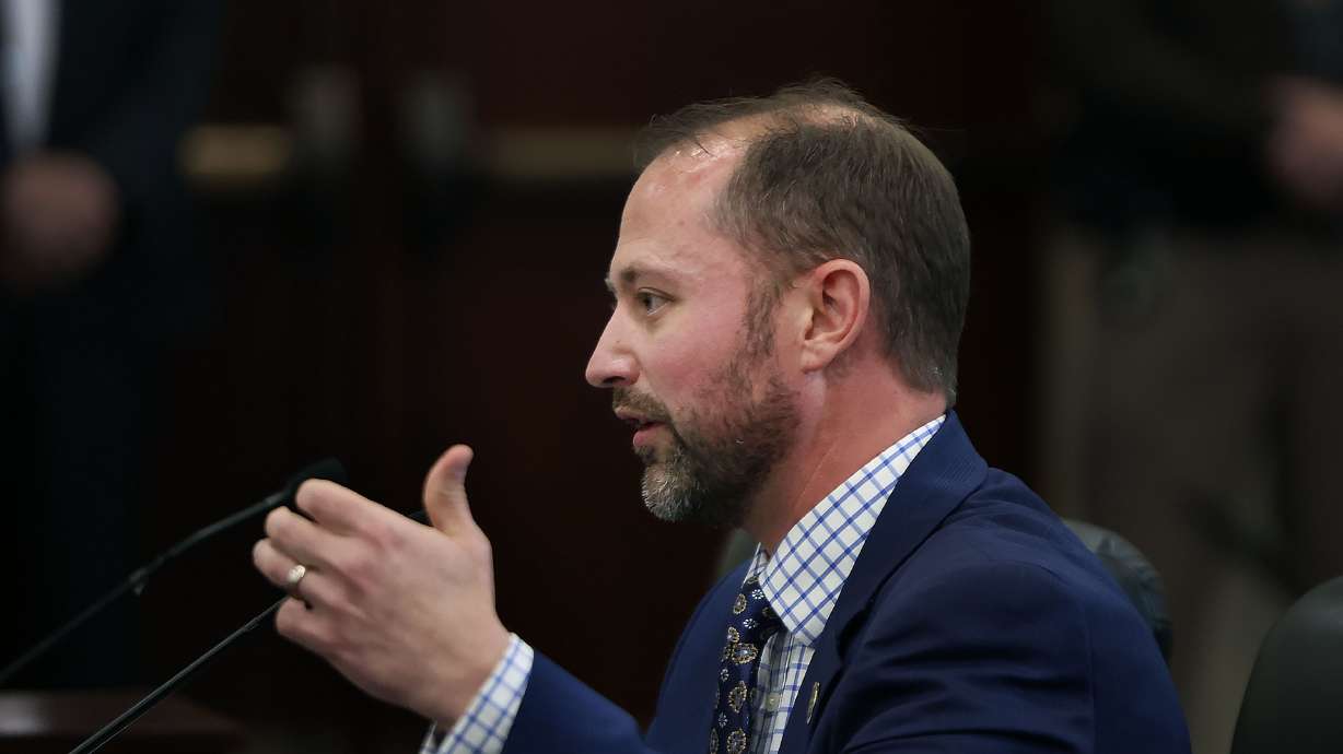 Rep. Jordan Teuscher, R-South Jordan, speaks at the Capitol in Salt Lake City on Jan. 29, 2025....