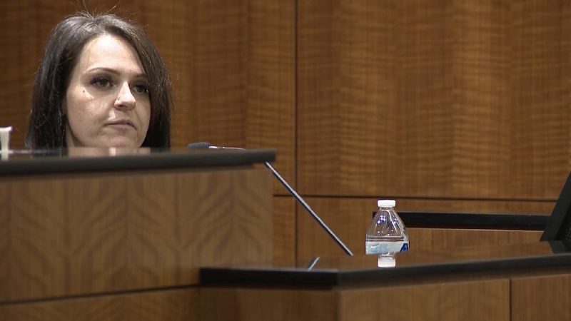 Christine Hinckley testifies during the hearing for Michael Jayne on Tuesday.