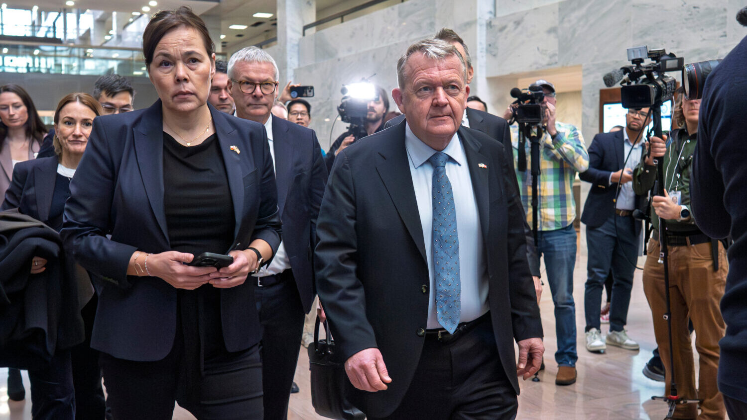 Greenland Foreign Minister Vivian Motzfeldt, left, and Danish Foreign Minister Lars Løkke Rasmusse...