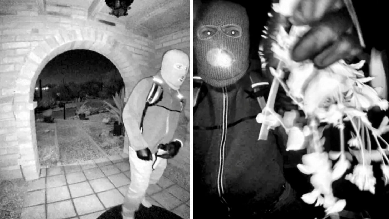 This combo from images provided by the FBI shows surveillance footage at the home of Nancy Guthrie ...