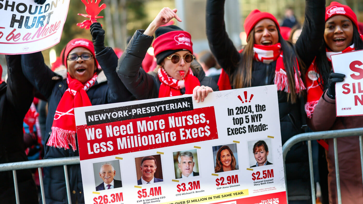 Presbyterian/Columbia University Irving Medical Center strike outside the hospital on January 12, 2...