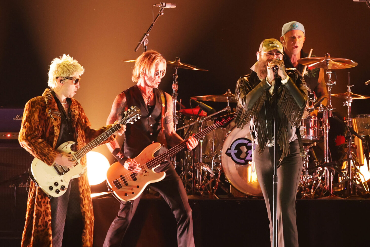 From left to right, Andrew Watt, Duff McKagan, Post Malone, and Chad Smith perform onstage during the 68th GRAMMY Awards at Crypto.com Arena on Feb. 1, 2026 in Los Angeles, California.