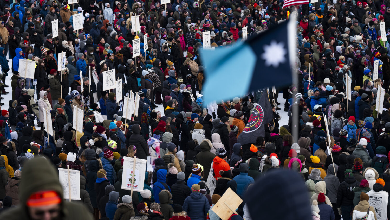 People attend a public memorial service for Renee Good in Powderhorn Park on February 7, 2026 in Mi...