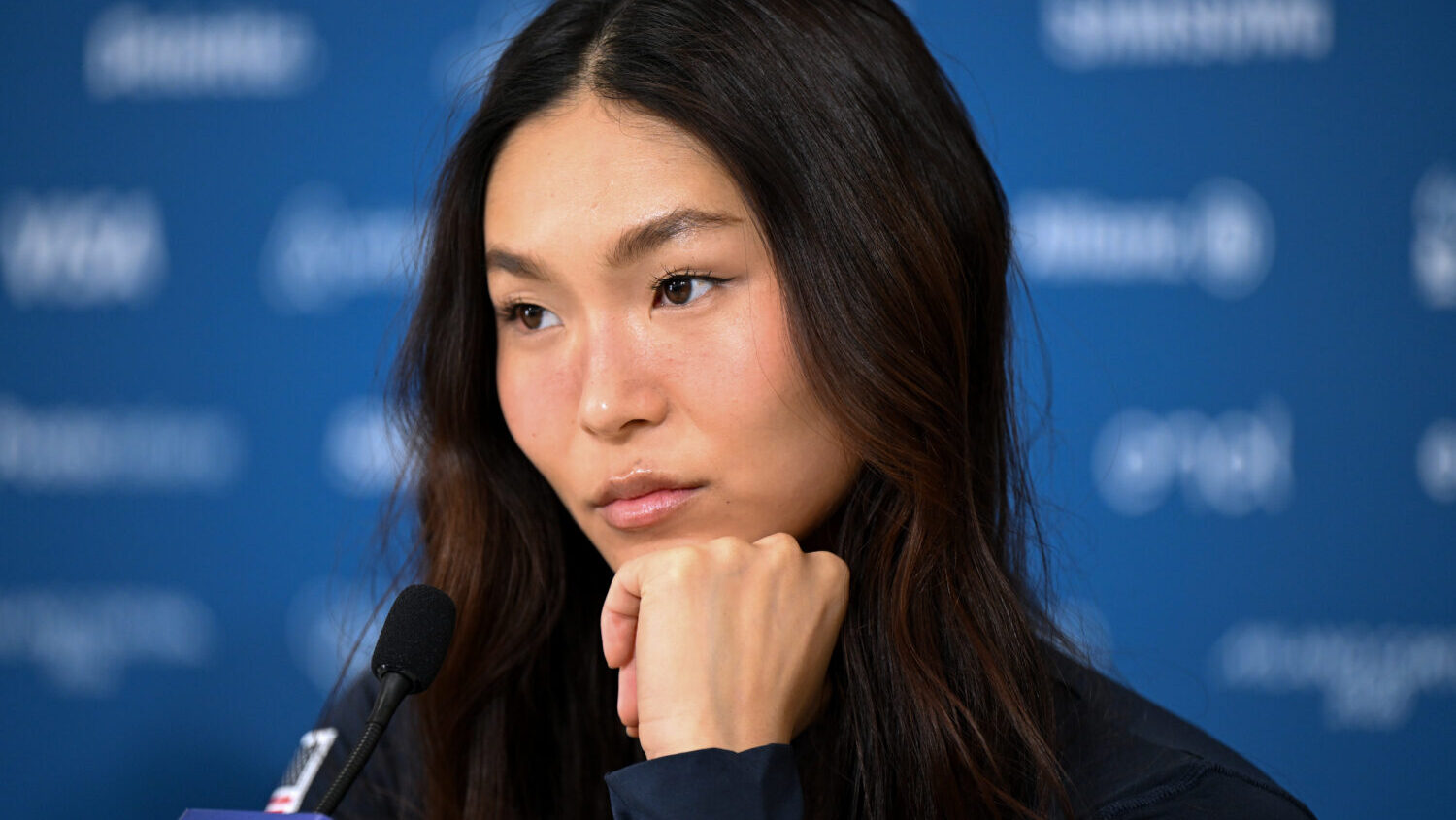 Chloe Kim of Team United States speaks during a Team United States Snowboard Halfpipe Press Confere...